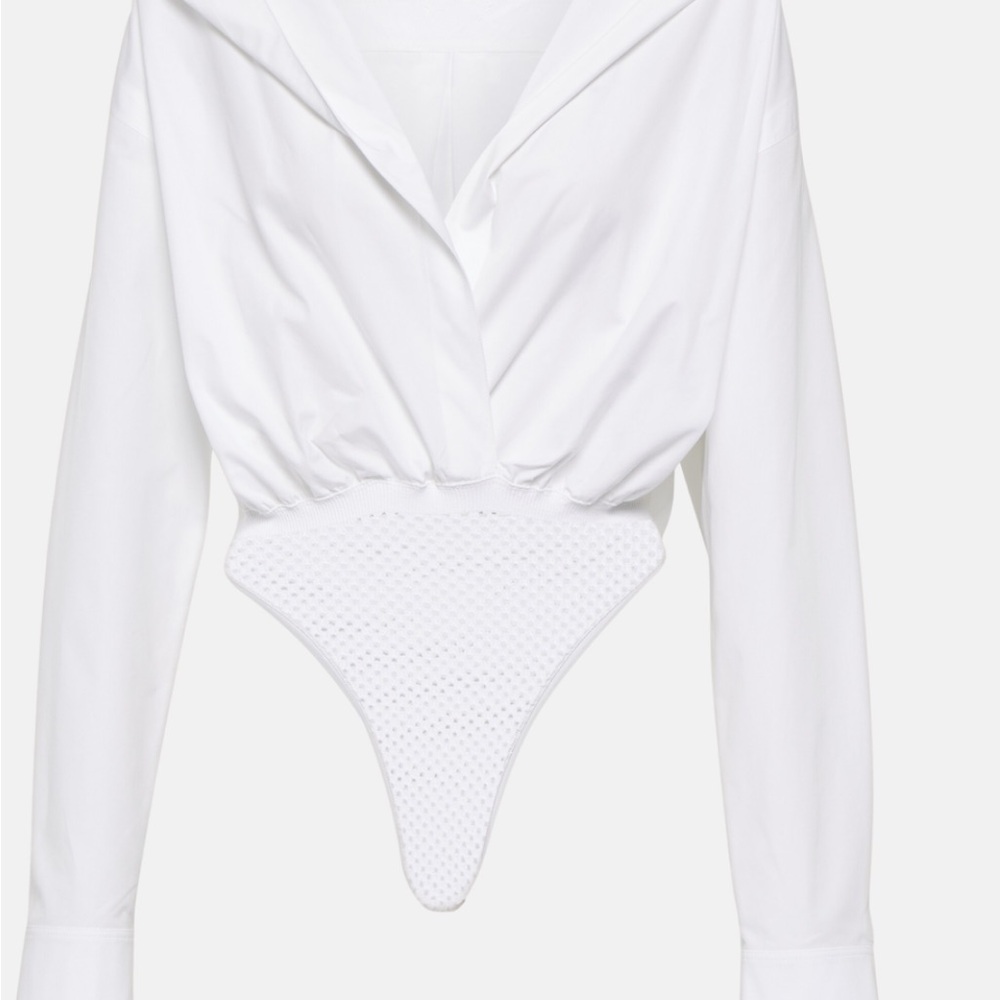 Alaia NEW white crisp cotton current Long Sleeve Bodysuit 38 US 6